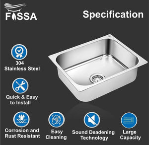 Fossa 18"X16"X09" Single Bowl Stainless Steel Kitchen Sink With SS Coupling Glossy Finish FIS-001 J Fossa Home