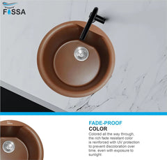 Fossa 18"x18"x08" Inch Round Bar Sink, Single Bowl Kitchen Sinks, Quartz German Engineered Technology Kitchen Sink Easy-to-Clean Sink for Outdoor Indoor Catering Restaurant Hospital (Brown) Fossa Home