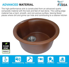 Fossa 18"x18"x08" Inch Round Bar Sink, Single Bowl Kitchen Sinks, Quartz German Engineered Technology Kitchen Sink Easy-to-Clean Sink for Outdoor Indoor Catering Restaurant Hospital (Brown) Fossa Home