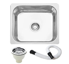 Fossa 20"x17"x08" inch Single Bowl 304 Grade Stainless Steel Kitchen Sink With PVC Coupling Glossy Finish Fossa Home