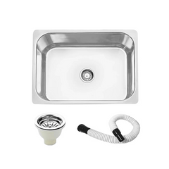 Fossa 22"x18"x08" inch Single Bowl 304 Grade Stainless Steel Kitchen Sink With PVC Coupling Glossy Finish - Fossa Home