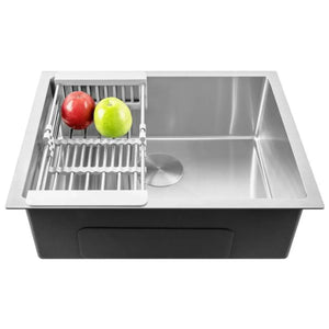 Premium silver Handmade (22 x 18 x 9) Stainless Steel Single Bowl Round Kitchen Sink - Fossa Home