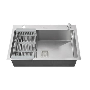304 Handmade (24 x 18 x 10) Inch Single Bowl Silver with Side Tap Hole Stainless Steel Kitchen Sink - Fossa Home