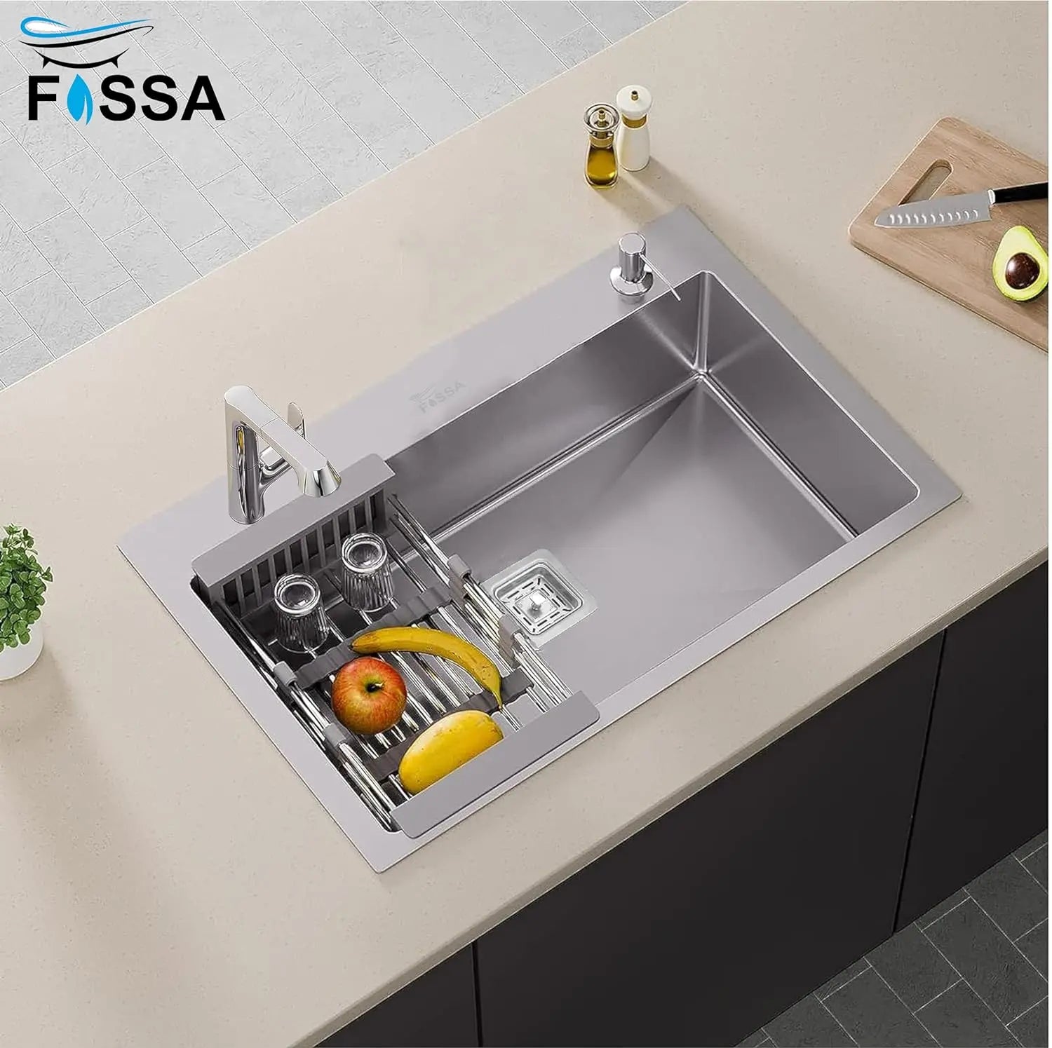 Fossa 24"x18"x0" Inch Single Bowl With Tap Hole 304 Grade Stainless Steel Handmade Kitchen Sink (Matte Finish) Silver Fossa Home
