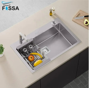 304 Handmade (24 x 18 x 10) Inch Single Bowl Silver with Side Tap Hole Stainless Steel Kitchen Sink - Fossa Home