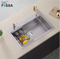 Fossa 24"x18"x0" Inch Single Bowl With Tap Hole 304 Grade Stainless Steel Handmade Kitchen Sink (Matte Finish) Silver Fossa Home