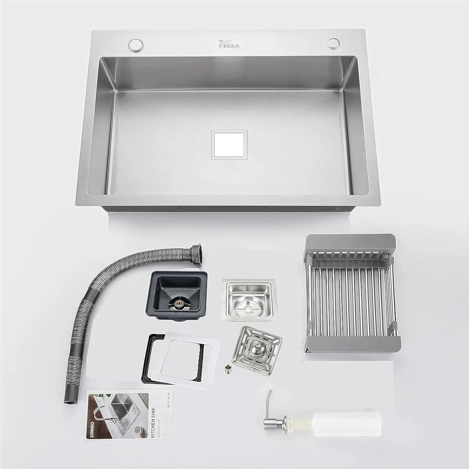 Fossa 24"x18"x0" Inch Single Bowl With Tap Hole 304 Grade Stainless Steel Handmade Kitchen Sink (Matte Finish) Silver Fossa Home