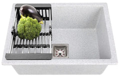 Fossa 24"x18"x09" inch Quartz Single Bowl Kitchen Sink Super Strong ( Greystone White ) Fossa Home