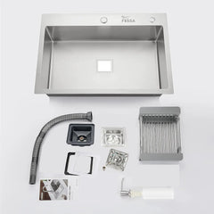 Fossa 24"x18"x10" Inch Single Bowl Tap Hole 304 Grade With Soap Dispenser Stainless steel Handmade Kitchen Sink ( Silver ) Fossa Home