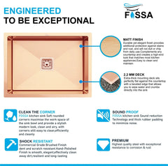 Fossa 24"x18"x10" Inch Single Bowl Premium Stainless Steel Handmade Kitchen Sink Rose Gold Fossa Home