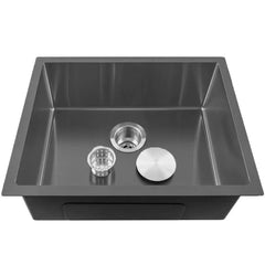 Fossa 24"x18"x10" Inch Single Bowl Premium Stainless Steel Handmade Kitchen Sink Round Coupling Matte Finish FS-04R Black Fossa Home
