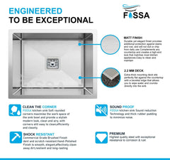 Fossa 24"x18"x10" Inch Single Bowl Premium Stainless Steel Handmade Kitchen Sink Silver Fossa Home