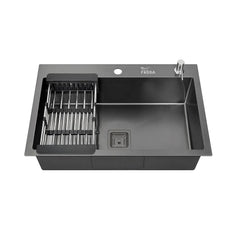 Fossa 24"x18"x10" Inch Single Bowl Tap Hole 304 Grade With Soap Dispenser Stainless steel Handmade Kitchen Sink ( Black ) Fossa Home