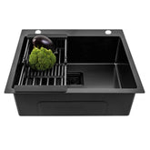 Fossa 24"x18"x10" Inch Single Bowl With Side Tap Hole Premium Handmade Kitchen Sink Black Fossa Home