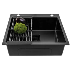 Fossa 24"x18"x10" Inch Single Bowl With Side Tap Hole Premium Handmade Kitchen Sink Black Fossa Home