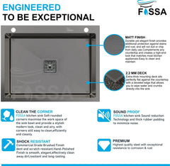 Fossa 24"x18"x10" Inch Single Bowl With Side Tap Hole Premium Handmade Kitchen Sink Black Fossa Home