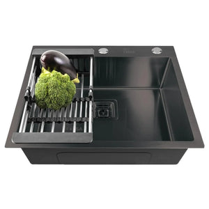 Premium Handmade (24 x 18 x 10) Inch Single Bowl Black with Tap Hole Stainless Steel Kitchen Sink - Fossa Home