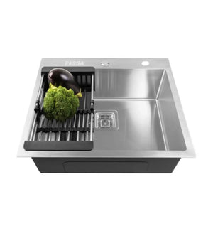 Fossa 24"x18"x10" Inch Single Bowl With Tap Hole Premium Handmade Kitchen Sink Silver Fossa Home