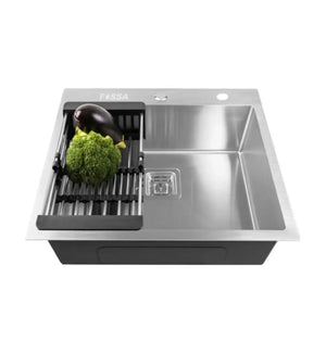 Premium Handmade (24 x 18 x 10) Inch Single Bowl Silver with Tap Hole Stainless Steel Kitchen Sink - Fossa Home