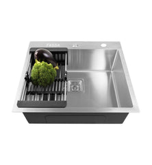Fossa 24"x18"x10" Inch Single Bowl With Tap Hole Premium Handmade Kitchen Sink Silver Fossa Home