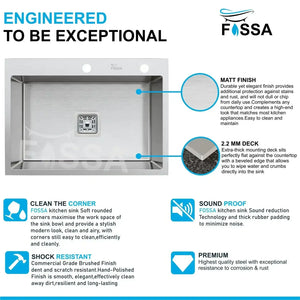 Premium Handmade (24 x 18 x 10) Inch Single Bowl Silver with Tap Hole Stainless Steel Kitchen Sink - Fossa Home