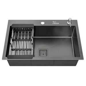 Premium Handmade (24 x 18 x 10) Inch Single Bowl with Tap Hole Black Stainless Steel Kitchen Sink - Fossa Home