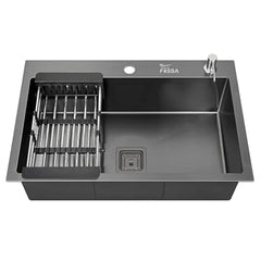 Fossa 24"x18"x10" Inch Single Bowl With Tap Hole Premium Stainless Steel Handmade Kitchen Sink (Matte Finish) Black Fossa Home