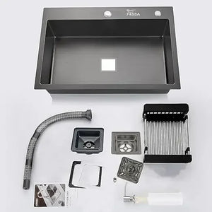 Premium Handmade (24 x 18 x 10) Inch Single Bowl with Tap Hole Black Stainless Steel Kitchen Sink - Fossa Home