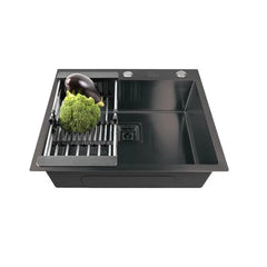 Fossa 24"x18"x10" Inch Single Bowl With Tap Hole SS-304 Grade Handmade Kitchen Sink Black Fossa Home
