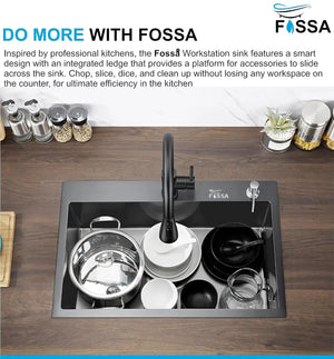 Fossa 24"x18"x10" Inch Single Bowl With Tap Hole SS-304 Grade Handmade Kitchen Sink Black Fossa Home