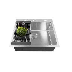 Fossa 24"x18"x10" Inch Single Bowl With Tap Hole SS-304 Grade Handmade Kitchen Sink Silver Fossa Home