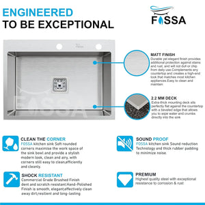 Fossa 24"x18"x10" Inch Single Bowl With Tap Hole SS-304 Grade Handmade Kitchen Sink Silver Fossa Home