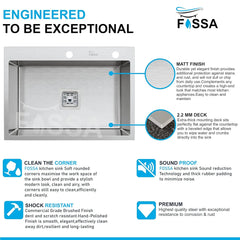 Fossa 24"x18"x10" Inch Single Bowl With Tap Hole SS-304 Grade Handmade Kitchen Sink Silver Fossa Home