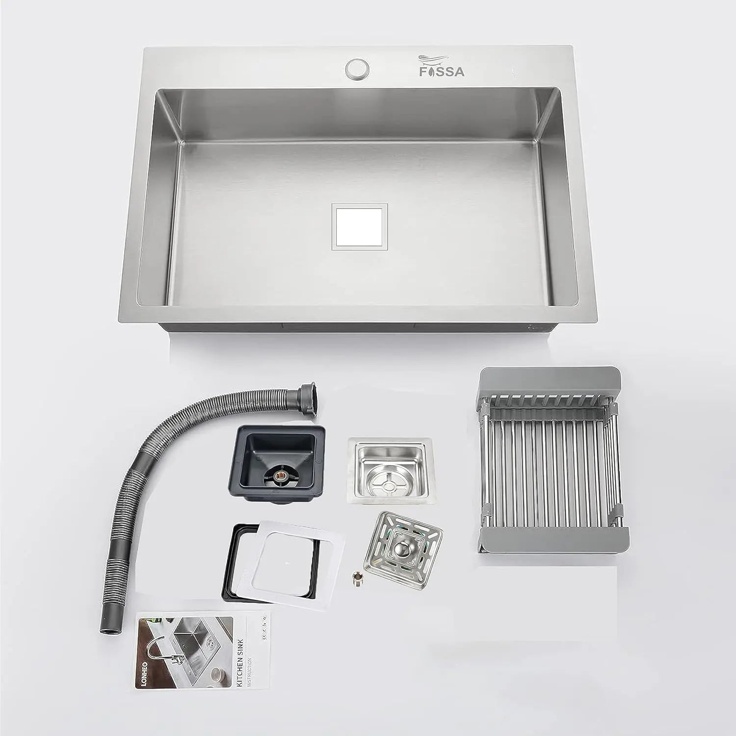 Fossa 24"x18"x10" Single Bowl with Tap Hole Premium Stainless Steel Handmade Kitchen Sink Matte Finish Silver Fossa Home