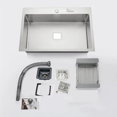 Fossa 24"x18"x10" Single Bowl with Tap Hole Premium Stainless Steel Handmade Kitchen Sink Matte Finish Silver Fossa Home