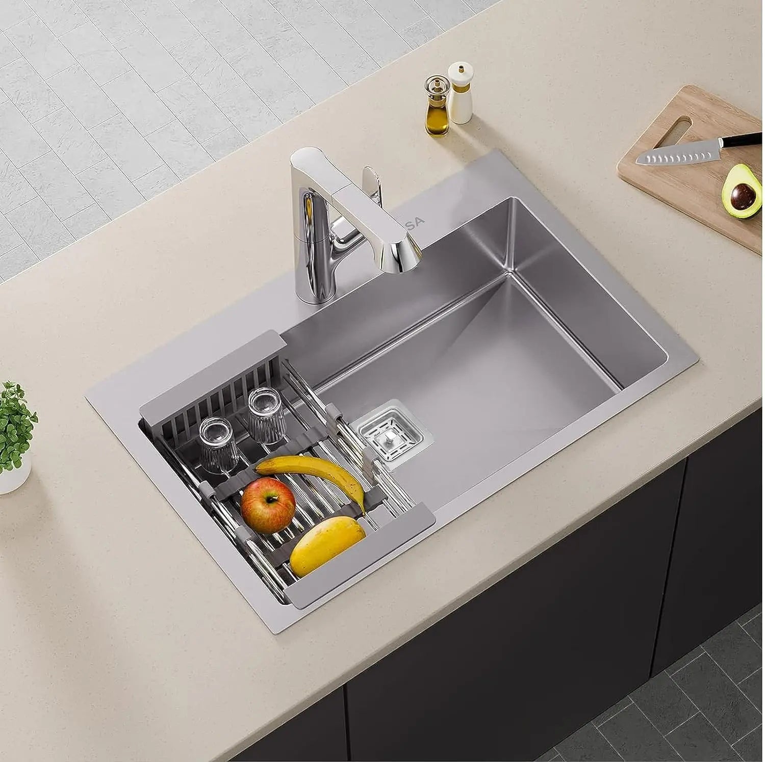 Fossa 24"x18"x10" Single Bowl with Tap Hole Premium Stainless Steel Handmade Kitchen Sink Matte Finish Silver Fossa Home