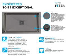 Fossa 30"x18"x10" Inch Single Bowl Premium Stainless Steel Handmade Kitchen Sink (Matte Finish) Black - Fossa Home