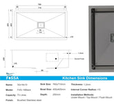 Fossa 30"x18"x10" inch Single Bowl SS-304 Grade Stainless Steel Handmade Kitchen Sink (Matte Finish) Black Fossa Home