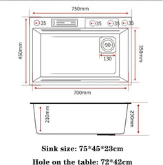 Fossa 30"x18"x10" inch Stainless Steel Premium Handmade Single Bowl WaterFall Kitchen Sink With Stand Matte Finish Fossa Home