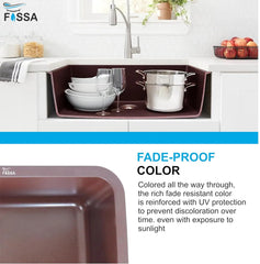 Fossa 31"x19"x09" Inch Granite Quartz Kitchen Sink Single Bowl with Basket, Coupling, Waste Pipe Quartz German Engineered Technology Kitchen Sink Easy-to-Clean Sink (Choco Brown) Fossa Home