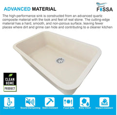 Fossa 31"x19"x09" Inch Granite Quartz Kitchen Sink Single Bowl with Basket, Coupling, Waste Pipe Quartz German Engineered Technology Kitchen Sink Easy-to-Clean Sink (Peach Ivory) Fossa Home