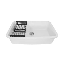 Fossa 31"x19"x09" Inch Granite Quartz Kitchen Sink Single Bowl with Basket, Coupling, Waste Pipe Quartz German Engineered Technology Kitchen Sink Easy-to-Clean Sink (White) Fossa Home