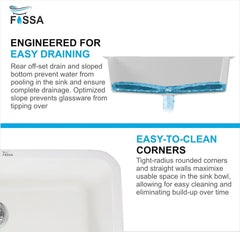 Fossa 31"x19"x09" Inch Granite Quartz Kitchen Sink Single Bowl with Basket, Coupling, Waste Pipe Quartz German Engineered Technology Kitchen Sink Easy-to-Clean Sink (White) Fossa Home