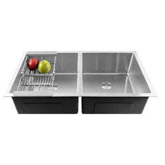 Fossa 32"x18"x10" Double Bowl Premium Stainless Steel Handmade Kitchen Sink Round Coupling Matte Finish FS-022R Fossa Home