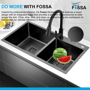 Fossa 32"x18"x10" Inch Double Bowl with Single Tap Hole Premium Handmade Kitchen Sink Black Fossa Home