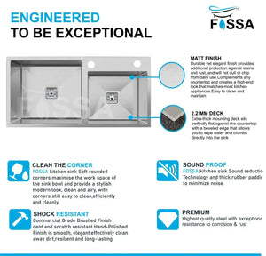Fossa 32"x18"x10" Inch Double Bowl with Single Tap Hole Premium Handmade Kitchen Sink Silver Fossa Home
