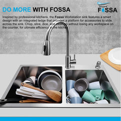 Fossa 32"x18"x10" Inch Double Bowl with Single Tap Hole Premium Handmade Kitchen Sink Silver Fossa Home