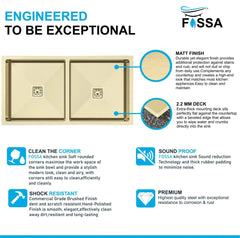 Fossa 37"x18"x10" Inch Double Bowl Premium Handmade Kitchen Sink Gold Fossa Home