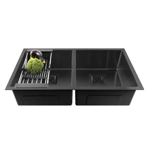 FOSSA 37"x18"x10" Inch Double Bowl Premium Stainless Steel Handmade Kitchen Sink Black Fossa Home