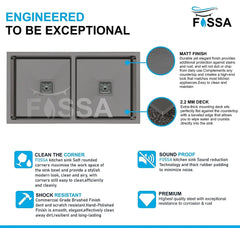 FOSSA 37"x18"x10" Inch Double Bowl Premium Stainless Steel Handmade Kitchen Sink Black Fossa Home